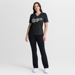 Los Angeles Dodgers Fanatics Women's Diva Race Ahead Raglan V-Neck T-Shirt - Black T-shirts