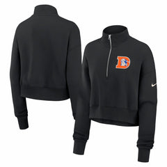 Denver Broncos Women's Legacy Phoenix Fleece Cropped Half-Zip Sweatshirt Black