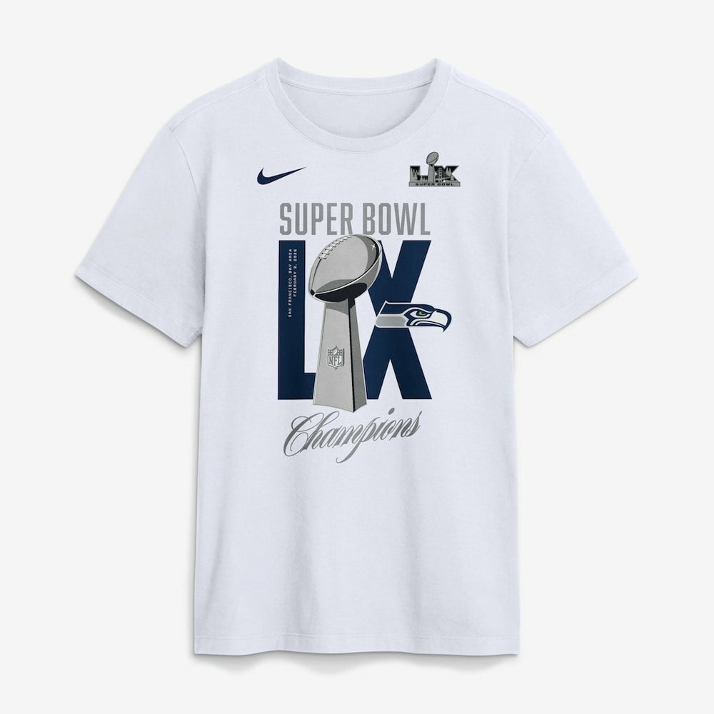 Seattle Seahawks Super Bowl LX Champions Lombardi Trophy T-Shirt White