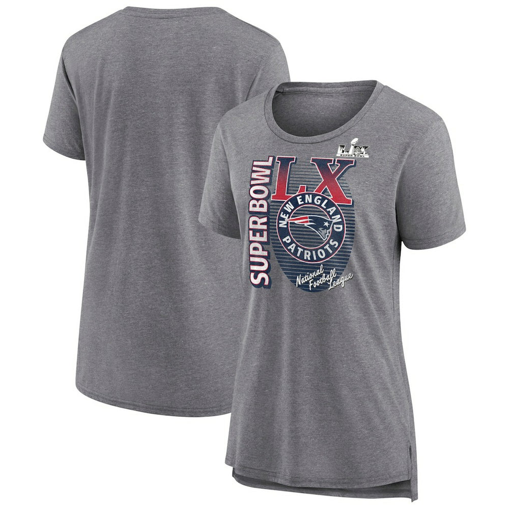New England Patriots Women's Super Bowl LX Retro Tri-Blend T-Shirt Heather Gray