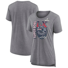 New England Patriots Women's Super Bowl LX Retro Tri-Blend T-Shirt Heather Gray