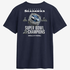Seattle Seahawks Two-Time Super Bowl Champions Downtown Ring Club T-Shirt College Navy