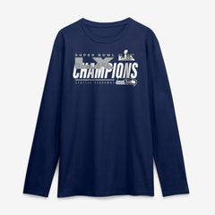 Seattle Seahawks Super Bowl LX Champions Iconic Victory Long Sleeve T-Shirt College Navy