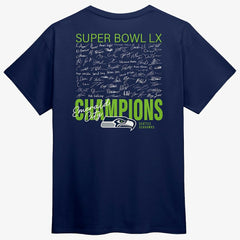 Seattle Seahawks Super Bowl LX Champions Autograph Signing Roster T-Shirt College Navy