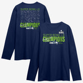 Seattle Seahawks Super Bowl LX Champions Autograph Signing Long Sleeve Roster T-Shirt College Navy
