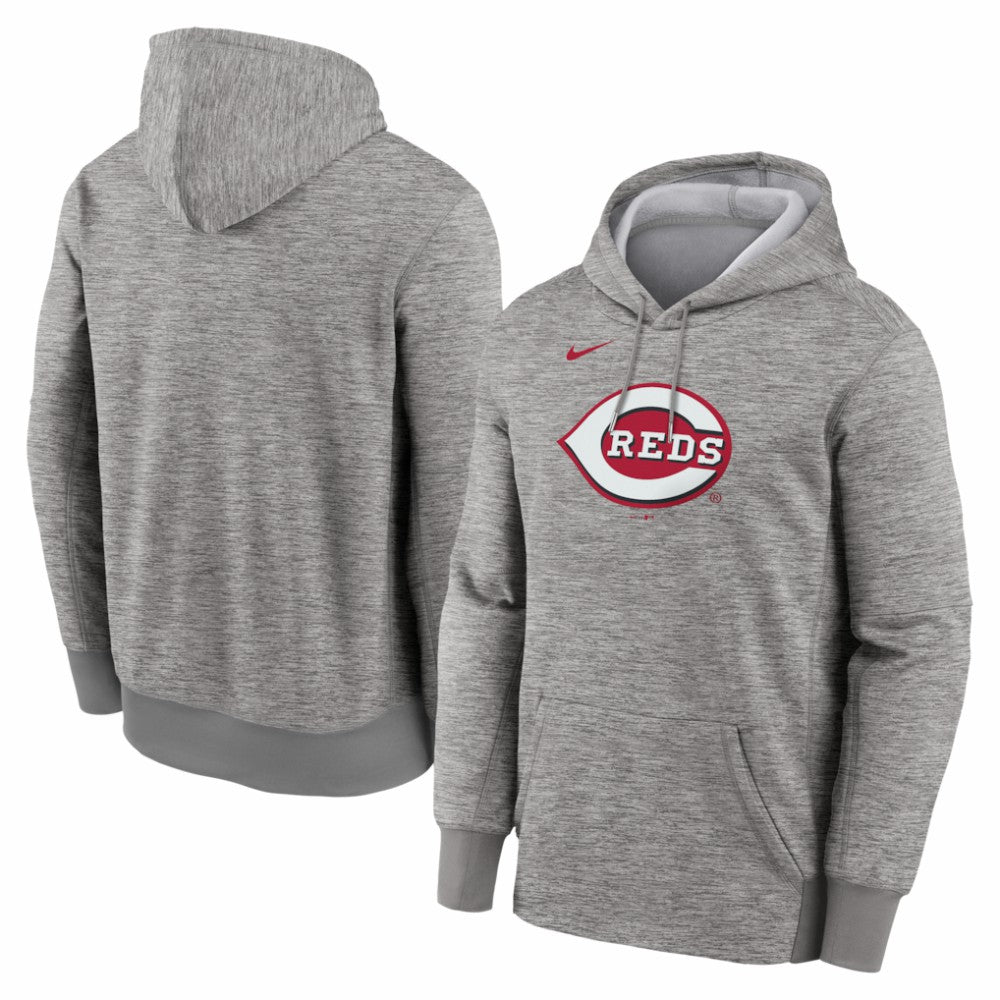 Cincinnati Reds Nike Primary Logo Therma Hoodie - Heather Gray Hoodies