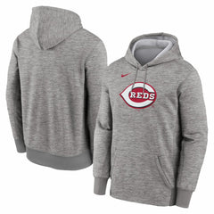 Cincinnati Reds Nike Primary Logo Therma Hoodie - Heather Gray Hoodies