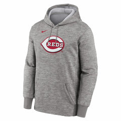 Cincinnati Reds Nike Primary Logo Therma Hoodie - Heather Gray Hoodies