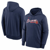 Atlanta Braves Nike Primary Wordmark Therma Hoodie - Navy Hoodies