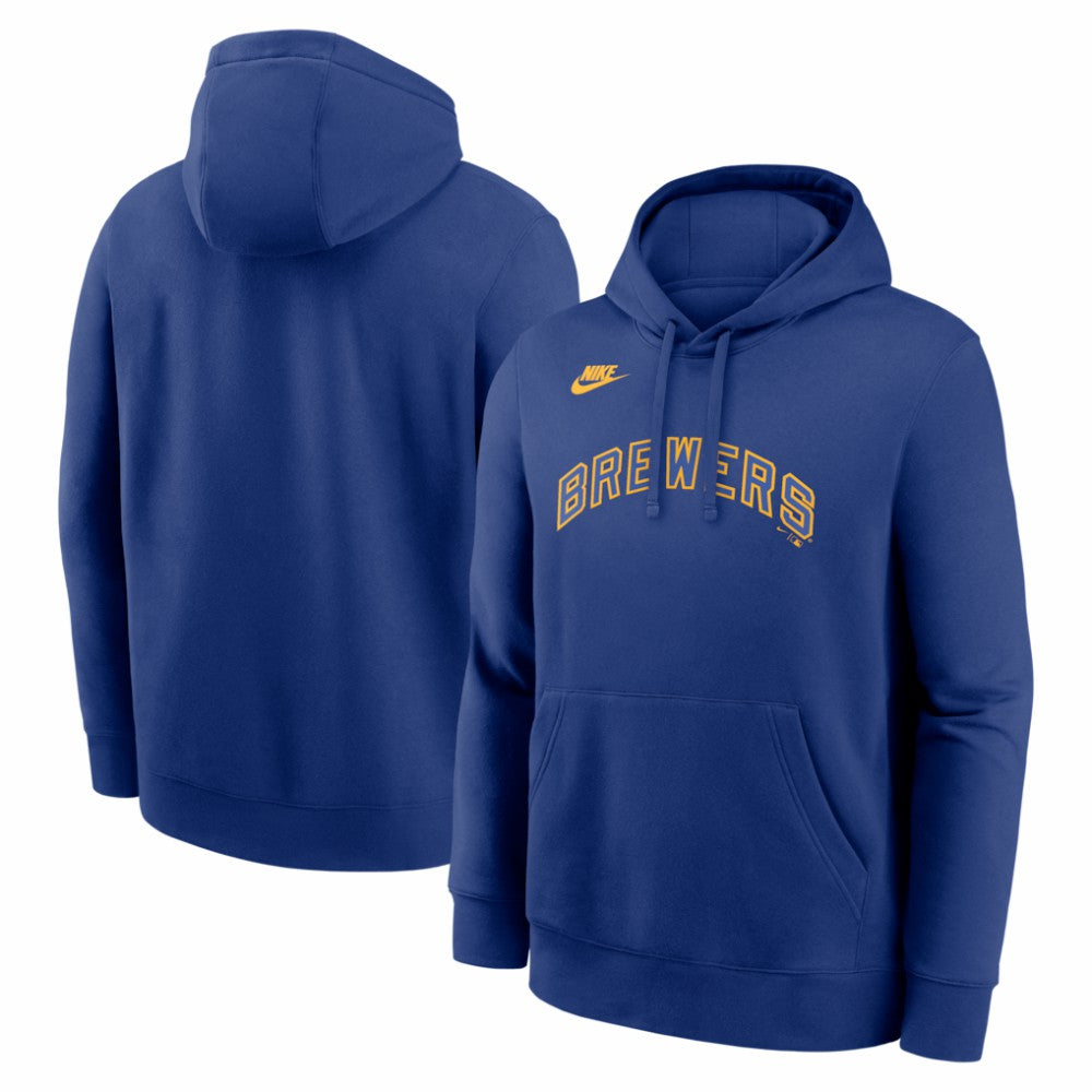 Milwaukee Brewers Nike Cooperstown Collection Wordmark Club Hoodie - Royal Hoodies
