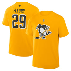NHL Marc-Andre Fleury Pittsburgh Penguins Fanatics Authentic Stack Name & Number T-Shirt - Gold