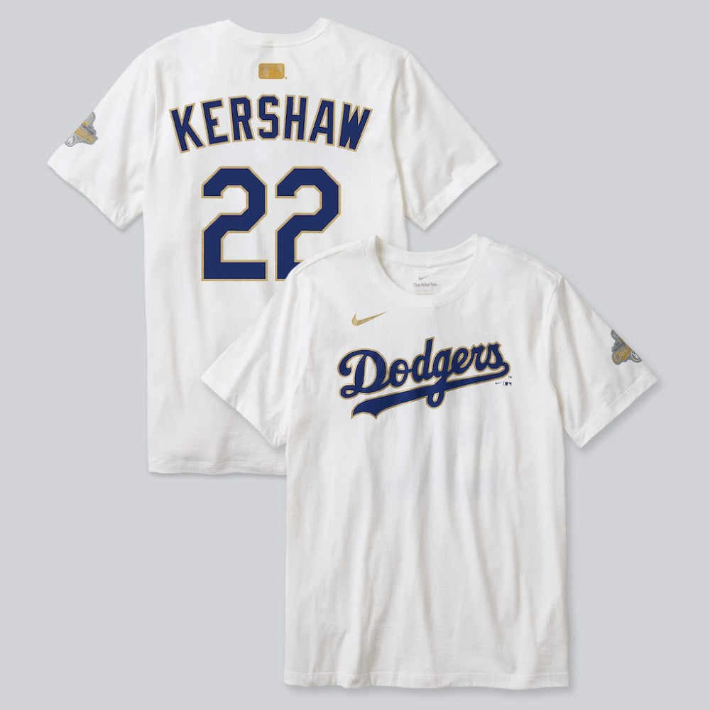 Clayton Kershaw Los Angeles Dodgers Nike 2026 Gold Collection Player Name & Number T-Shirt - White T-shirts