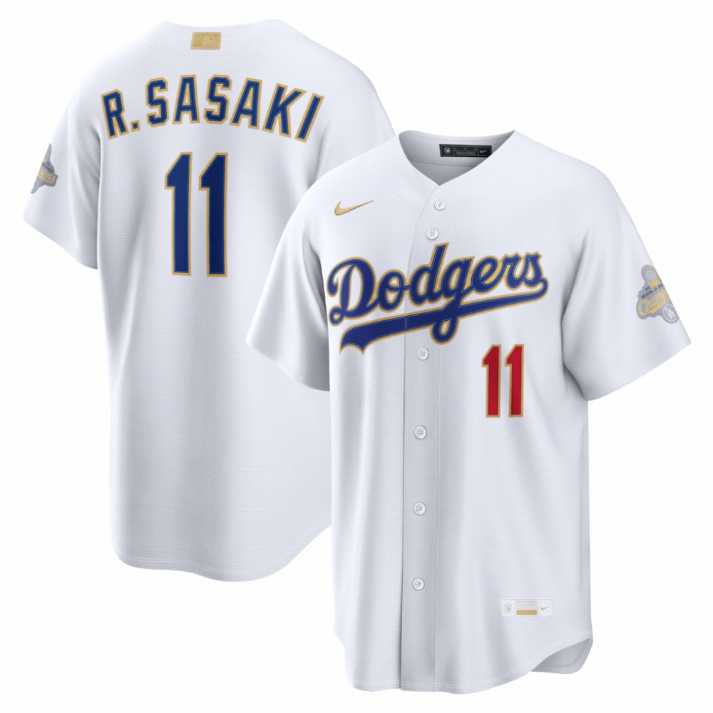 MLB Roki Sasaki Los Angeles Dodgers Nike 2026 Gold Collection Stadium Jersey - White