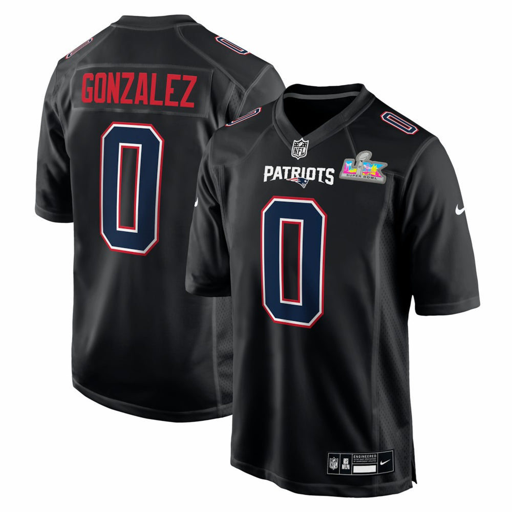 NFL Christian Gonzalez New England Patriots Super Bowl LX Patch Carbon Fashion Game Jersey - Black