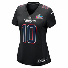 NFL Drake Maye New England Patriots Women's Super Bowl LX Patch Carbon Fashion Game Jersey - Black