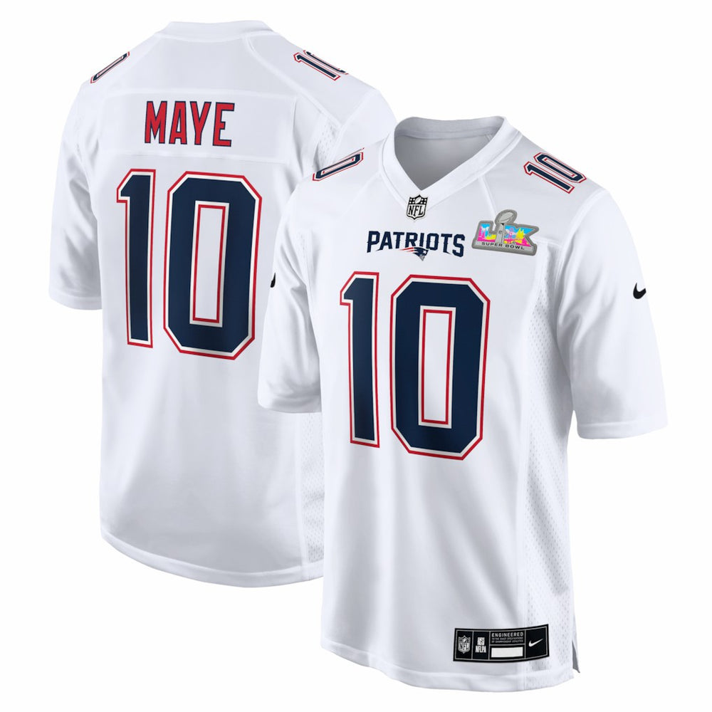 NFL Drake Maye New England Patriots Super Bowl LX Patch Tundra Fashion Game Jersey - White