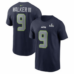 Kenneth Walker III Seattle Seahawks Super Bowl LX Patch Name & Number T-Shirt College Navy