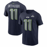 Jaxon Smith-Njigba Seattle Seahawks Super Bowl LX Patch Name & Number T-Shirt College Navy