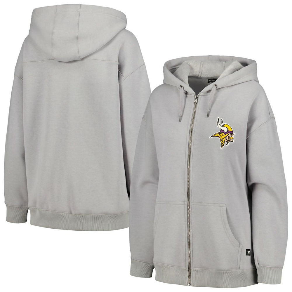 Minnesota Vikings The Wild Collective Women's Faux Fur Lined Tri-Blend Full-Zip Hoodie Gray