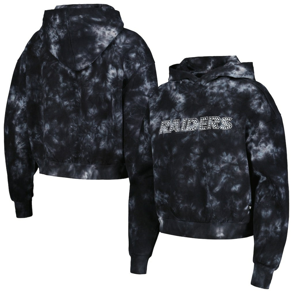Las Vegas Raiders The Wild Collective Women's Tie-Dye Cropped Pullover Hoodie Black