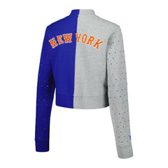 New York Mets Terez Women's Cropped Button-Up Cardigan - Gray/Royal