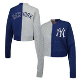 New York Yankees Terez Women's Cropped Button-Up Cardigan - Gray/Navy