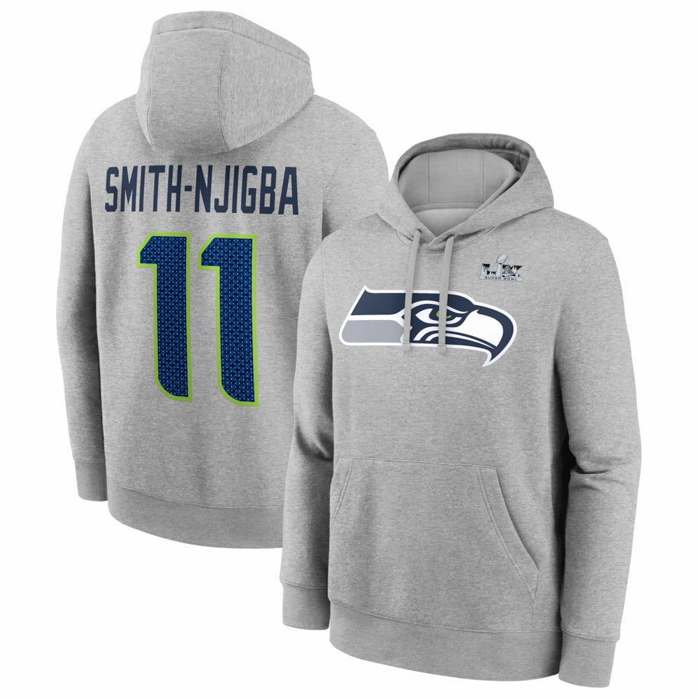 Jaxon Smith-Njigba Seattle Seahawks Super Bowl LX Patch Name & Number Hoodie Heather Gray