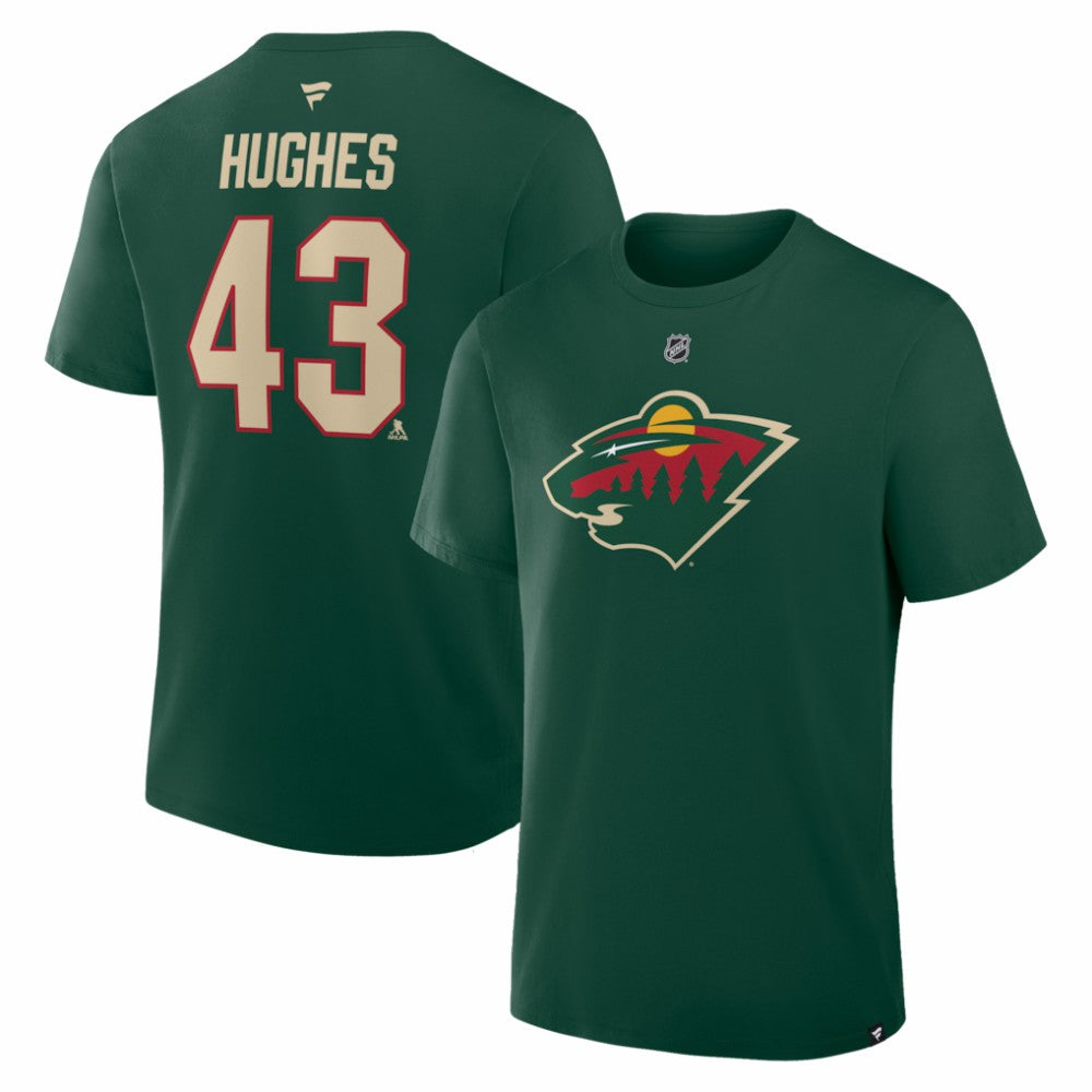NHL Quinn Hughes Minnesota Wild Fanatics Authentic Stack Name & Number T-Shirt - Green