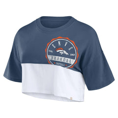 Denver Broncos Women's Boxy Color Split Cropped T-Shirt Navy/White
