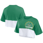 Green Bay Packers Women's Boxy Color Split Cropped T-Shirt Green/White