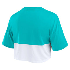 Miami Dolphins Women's Boxy Color Split Cropped T-Shirt Aqua/White