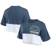 Seattle Seahawks Women's Boxy Color Split Cropped T-Shirt College Navy/White