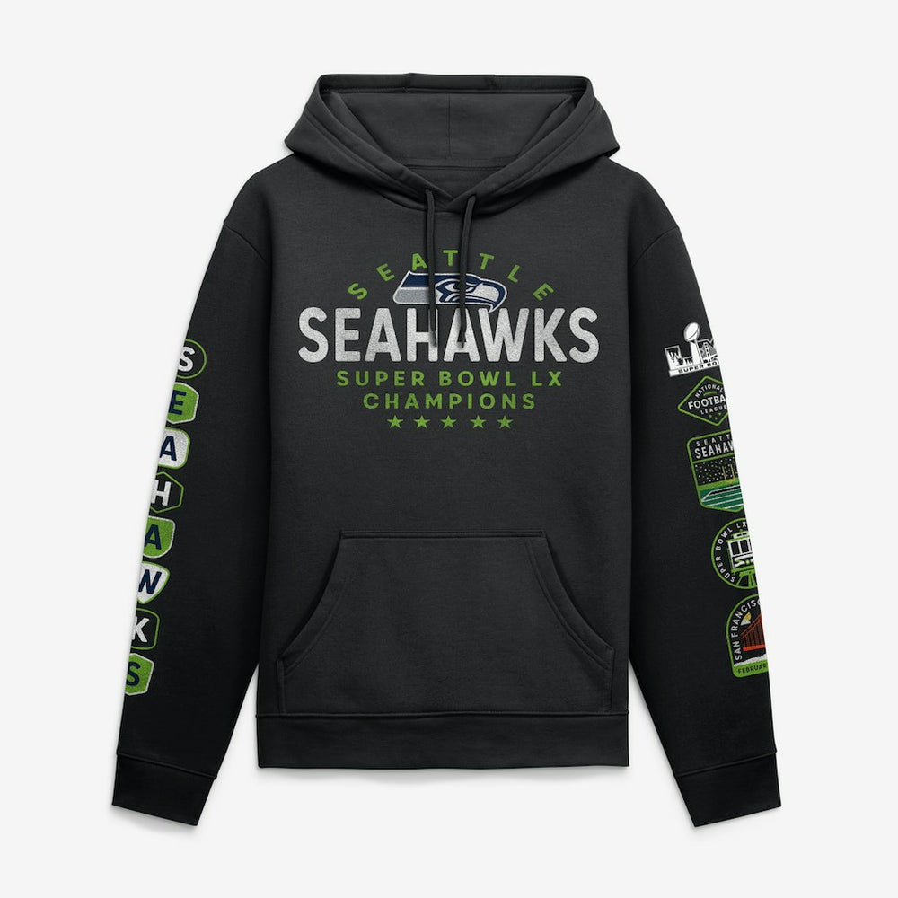 Seattle Seahawks Super Bowl LX Champions Banner Year Hoodie Black