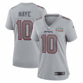 NFL Drake Maye New England Patriots Women's Super Bowl LX Patch Atmosphere Fashion Game Jersey - Silver