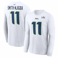 Jaxon Smith-Njigba Seattle Seahawks Super Bowl LX Champions Patch Name & Number Long Sleeve T-Shirt White