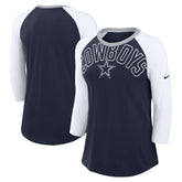 Dallas Cowboys Women's Knockout Arch Raglan Tri-Blend 3/4-Sleeve T-Shirt Navy/White
