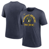 Milwaukee Brewers Nike Swing Big Tri-Blend T-Shirt - Heather Navy T-shirts