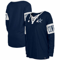 Dallas Cowboys New Era Women's Lace-Up Notch Neck Long Sleeve T-Shirt Navy