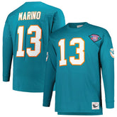 Dan Marino Miami Dolphins Big & Tall Cut & Sew Player Name & Number Long Sleeve T-Shirt Aqua