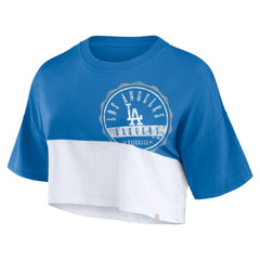 Los Angeles Dodgers Fanatics Women's Color Split Boxy Cropped T-Shirt - Royal/White T-shirts