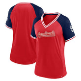 St. Louis Cardinals Fanatics Women's Glitz & Glam League Diva Raglan V-Neck T-Shirt - Red T-shirts
