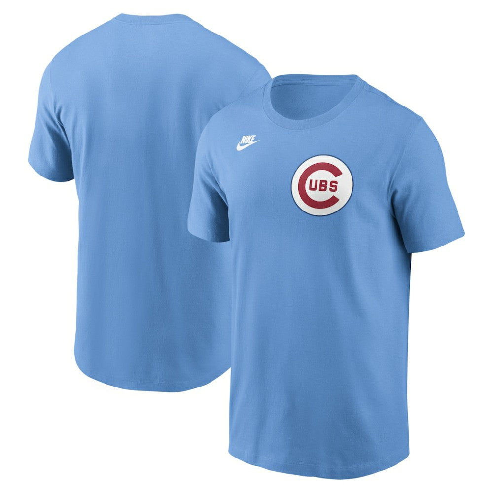 Chicago Cubs Nike Cooperstown Collection Wordmark T-Shirt - Light Blue T-shirts