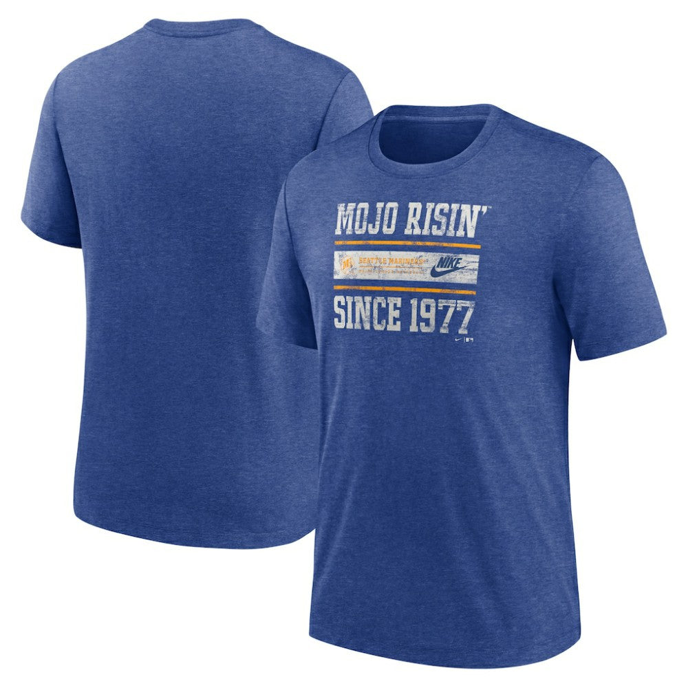 Seattle Mariners Nike Cooperstown Collection Local Stack Tri-Blend T-Shirt - Heather Royal T-shirts