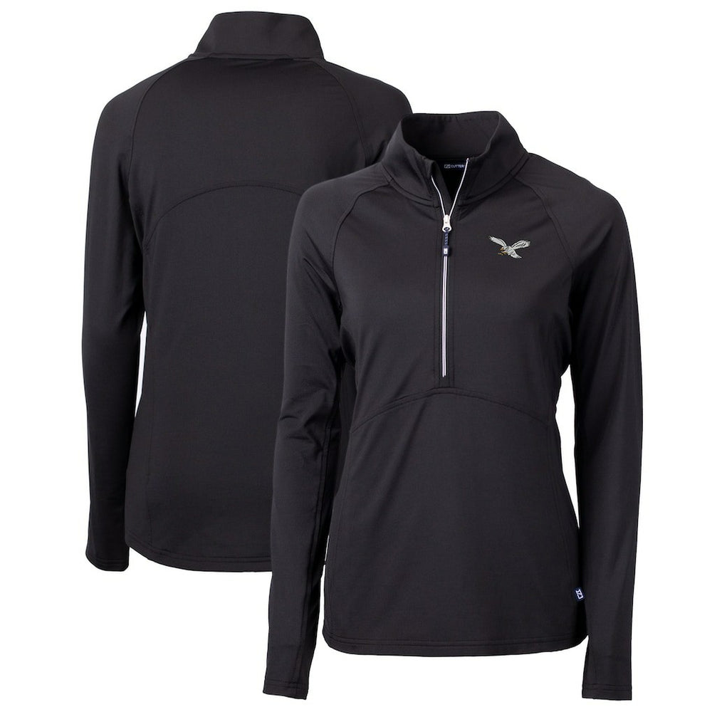 Philadelphia Eagles Cutter & Buck Women's Gridiron Classics Logo Adapt Eco Knit Stretch Recycled Half-Zip Pullover Top Black