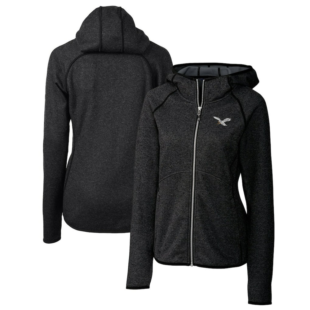 Philadelphia Eagles Cutter & Buck Women's Gridiron Classics Logo Mainsail Sweater-Knit Full-Zip Hoodie Heather Charcoal