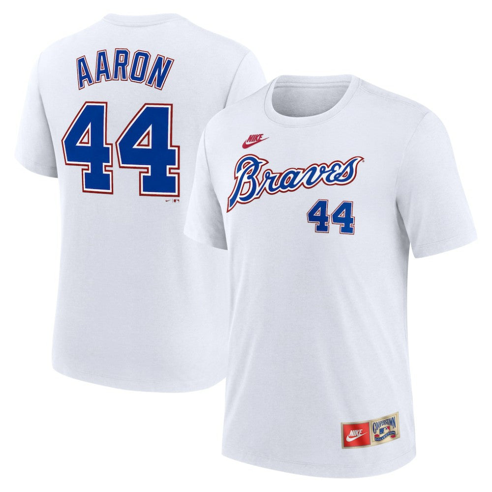 Hank Aaron Atlanta Braves Nike Cooperstown Collection Tri-Blend Name & Number T-Shirt - White T-shirts
