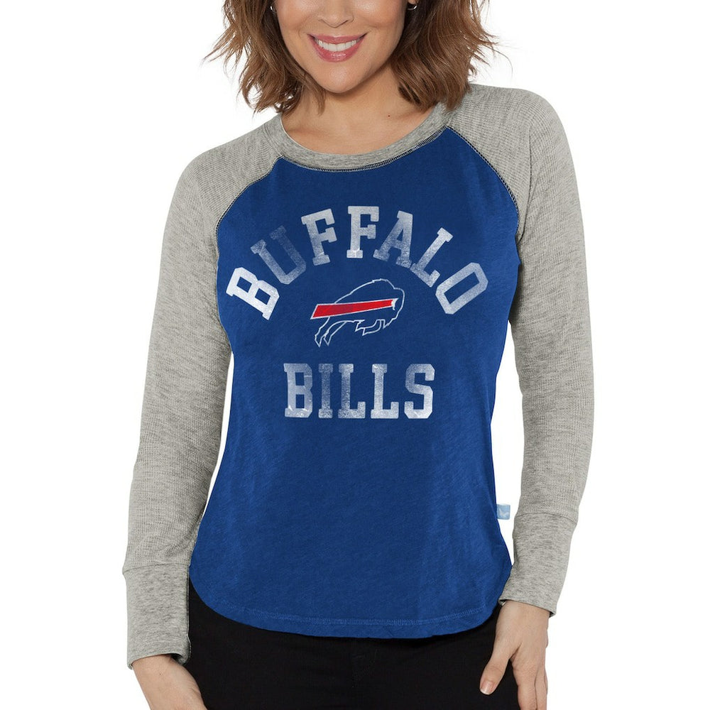 Buffalo Bills G-III 4Her by Carl Banks Women's Waffle Knit Raglan Long Sleeve T-Shirt Royal/Heather Gray