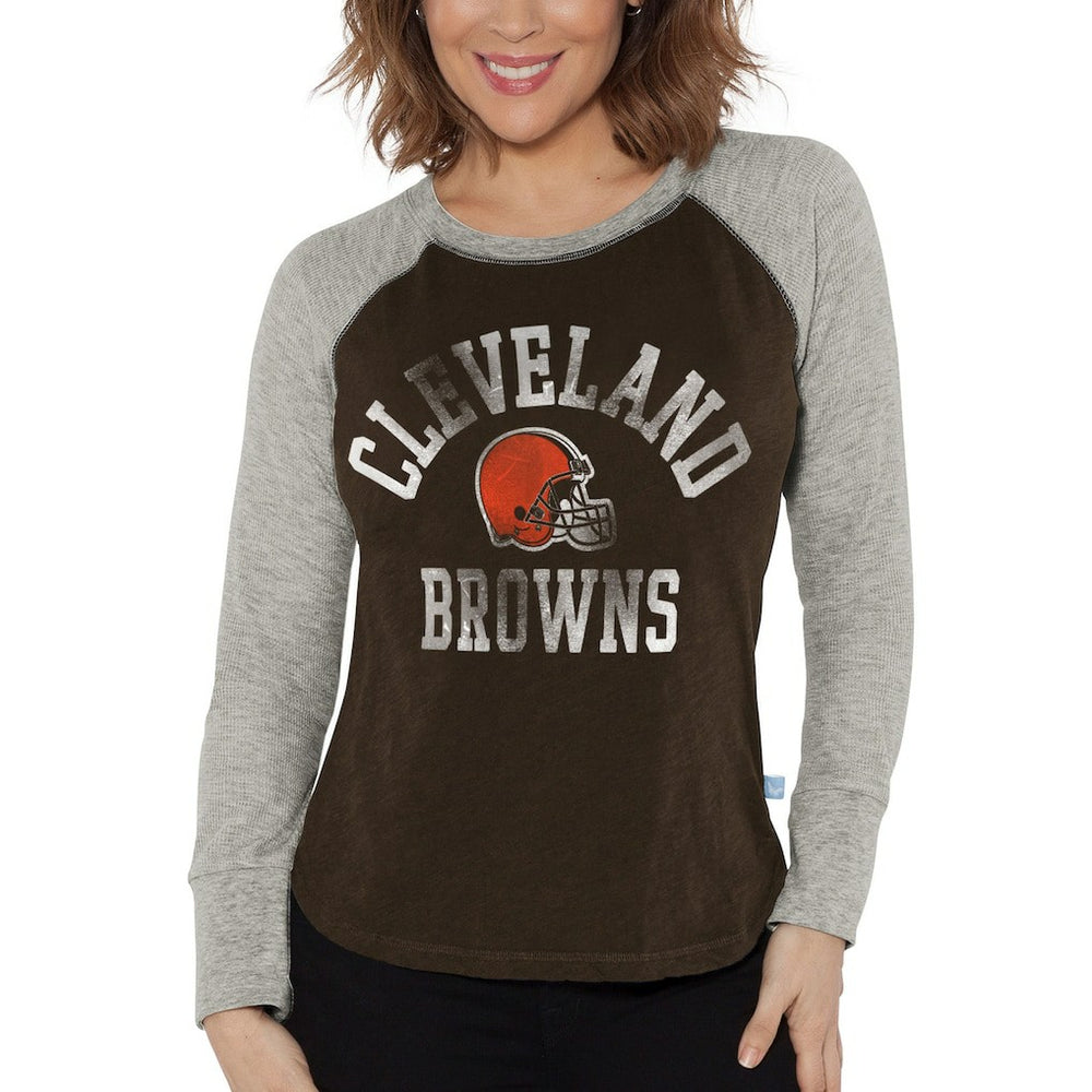 Cleveland Browns G-III 4Her by Carl Banks Women's Waffle Knit Raglan Long Sleeve T-Shirt Brown/Heather Gray