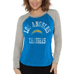 Los Angeles Chargers G-III 4Her by Carl Banks Women's Waffle Knit Raglan Long Sleeve T-Shirt Powder Blue/Heather Gray