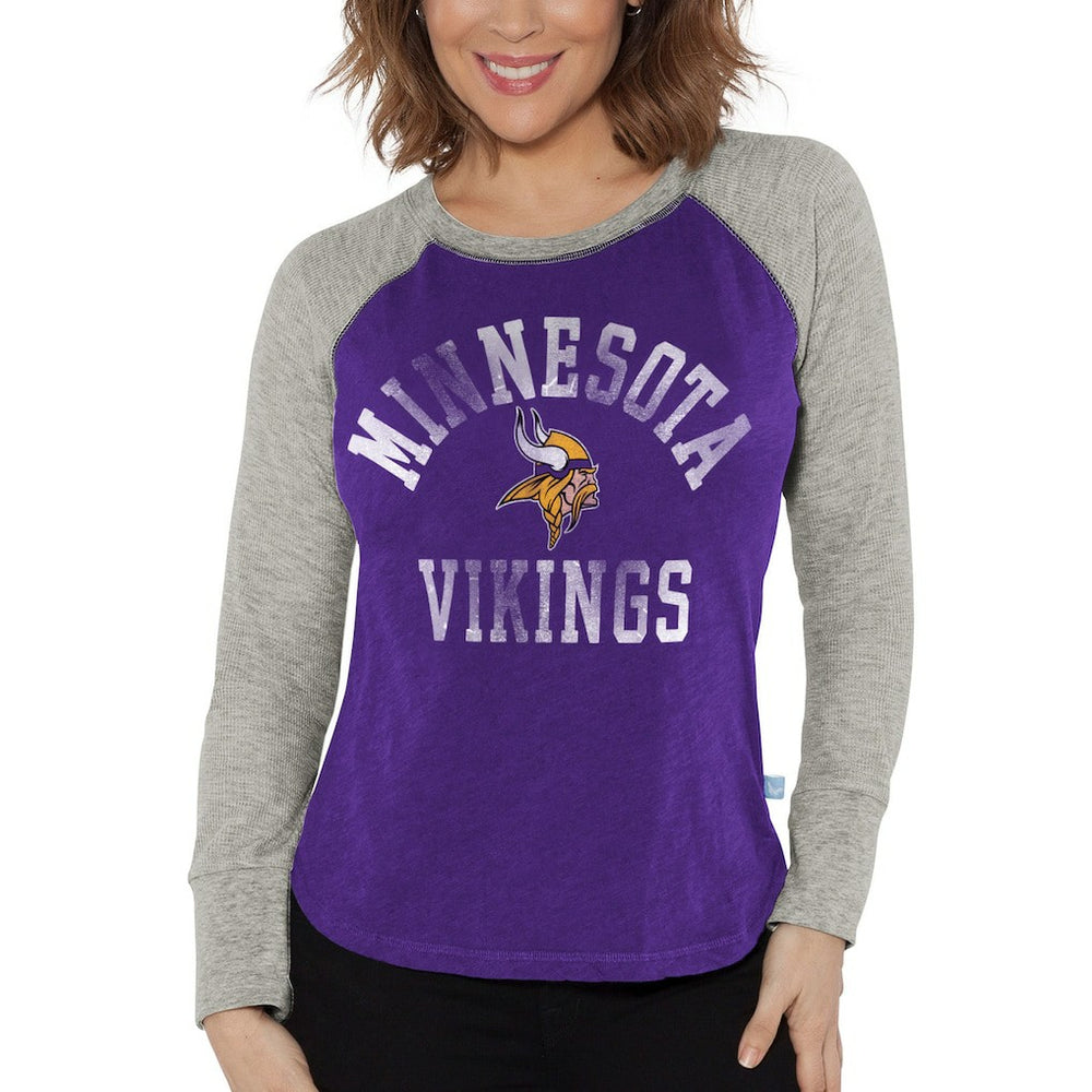 Minnesota Vikings G-III 4Her by Carl Banks Women's Waffle Knit Raglan Long Sleeve T-Shirt Purple/Heather Gray